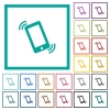 Ringing phone flat color icons with quadrant frames on white background - Ringing phone flat color icons with quadrant frames - Small thumbnail