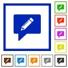 writing comment flat framed icons - writing comment flat color icons in square frames on white background