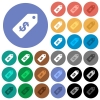 Dollar price label round flat multi colored icons - Dollar price label multi colored flat icons on round backgrounds. Included white, light and dark icon variations for hover and active status effects, and bonus shades on black backgounds.