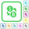 Dollar Bitcoin money exchange vivid colored flat icons in curved borders on white background - Dollar Bitcoin money exchange vivid colored flat icons