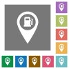 Gas station GPS map location flat icons on simple color square backgrounds - Gas station GPS map location square flat icons