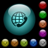 International call icons in color illuminated glass buttons - International call icons in color illuminated spherical glass buttons on black background. Can be used to black or dark templates