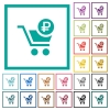 Checkout with Ruble cart flat color icons with quadrant frames - Checkout with Ruble cart flat color icons with quadrant frames on white background