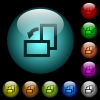 Rotate left icons in color illuminated spherical glass buttons on black background. Can be used to black or dark templates - Rotate left icons in color illuminated glass buttons