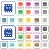 FLC movie format outlined flat color icons - FLC movie format color flat icons in rounded square frames. Thin and thick versions included.