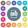 XLSX file format flat white icons on round color backgrounds. 17 background color variations are included. - XLSX file format flat white icons on round color backgrounds