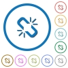 Unlink icons with shadows and outlines - Unlink flat color vector icons with shadows in round outlines on white background