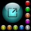 Maximize window icons in color illuminated glass buttons - Maximize window icons in color illuminated spherical glass buttons on black background. Can be used to black or dark templates