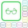 Eyeglasses vivid colored flat icons in curved borders on white background - Eyeglasses vivid colored flat icons