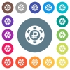 Ruble casino chip flat white icons on round color backgrounds. 17 background color variations are included. - Ruble casino chip flat white icons on round color backgrounds