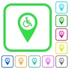 Disability accessibility GPS map location vivid colored flat icons in curved borders on white background - Disability accessibility GPS map location vivid colored flat icons