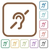 Hearing impaired simple icons in color rounded square frames on white background - Hearing impaired simple icons