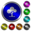 Leafy tree icons on round luminous coin-like color steel buttons - Leafy tree luminous coin-like round color buttons