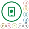 Mobile sms message flat color icons in round outlines on white background - Mobile sms message flat icons with outlines