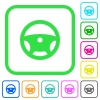 Steering wheel vivid colored flat icons in curved borders on white background - Steering wheel vivid colored flat icons