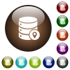 Database location color glass buttons - Database location white icons on round color glass buttons