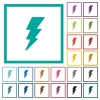 Lightning flat color icons with quadrant frames on white background - Lightning flat color icons with quadrant frames