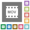 MOV movie format flat icons on simple color square backgrounds - MOV movie format square flat icons