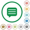 Message box with rows flat color icons in round outlines on white background - Message box with rows flat icons with outlines