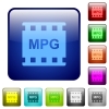 MPG movie format color square buttons - MPG movie format icons in rounded square color glossy button set