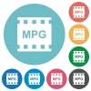MPG movie format flat white icons on round color backgrounds - MPG movie format flat round icons