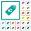 Ruble price label flat color icons with quadrant frames on white background - Ruble price label flat color icons with quadrant frames