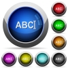 Typing text with cursor icons in round glossy buttons with steel frames - Typing text with cursor round glossy buttons