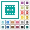 mp4 movie format flat color icons with quadrant frames on white background - mp4 movie format flat color icons with quadrant frames