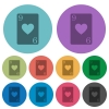 Nine of hearts card color darker flat icons - Nine of hearts card darker flat icons on color round background