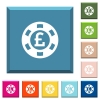 Pound casino chip white icons on edged square buttons in various trendy colors - Pound casino chip white icons on edged square buttons
