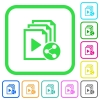 Share playlist vivid colored flat icons in curved borders on white background - Share playlist vivid colored flat icons