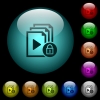 Lock playlist icons in color illuminated spherical glass buttons on black background. Can be used to black or dark templates - Lock playlist icons in color illuminated glass buttons