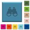 Binoculars engraved icons on edged square buttons in various trendy colors - Binoculars engraved icons on edged square buttons