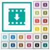 Move down movie flat color icons with quadrant frames - Move down movie flat color icons with quadrant frames on white background