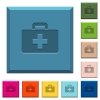 First aid kit engraved icons on edged square buttons in various trendy colors - First aid kit engraved icons on edged square buttons