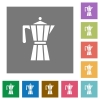 Coffee maker flat icons on simple color square backgrounds - Coffee maker square flat icons