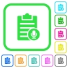 Voice note vivid colored flat icons in curved borders on white background - Voice note vivid colored flat icons
