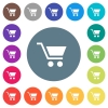 Empty shopping cart flat white icons on round color backgrounds. 17 background color variations are included. - Empty shopping cart flat white icons on round color backgrounds