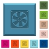 Computer fan engraved icons on edged square buttons in various trendy colors - Computer fan engraved icons on edged square buttons