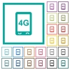 Fourth generation mobile connection speed flat color icons with quadrant frames on white background - Fourth generation mobile connection speed flat color icons with quadrant frames