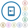 Mobile secure icons with shadows and outlines - Mobile secure flat color vector icons with shadows in round outlines on white background