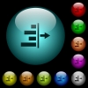 Decrease right indentation of content icons in color illuminated glass buttons - Decrease right indentation of content icons in color illuminated spherical glass buttons on black background. Can be used to black or dark templates