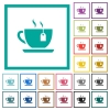 Cup of tea with teabag flat color icons with quadrant frames on white background - Cup of tea with teabag flat color icons with quadrant frames