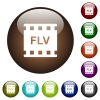 FLV movie format white icons on round color glass buttons - FLV movie format color glass buttons