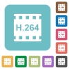 H.264 movie format white flat icons on color rounded square backgrounds - H.264 movie format rounded square flat icons