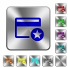 Primary credit card engraved icons on rounded square glossy steel buttons - Primary credit card rounded square steel buttons