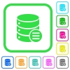 Database options vivid colored flat icons in curved borders on white background - Database options vivid colored flat icons