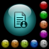 Document owner icons in color illuminated spherical glass buttons on black background. Can be used to black or dark templates - Document owner icons in color illuminated glass buttons