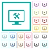 Desktop tools flat color icons with quadrant frames on white background - Desktop tools flat color icons with quadrant frames