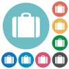 Suitcase flat white icons on round color backgrounds - Suitcase flat round icons